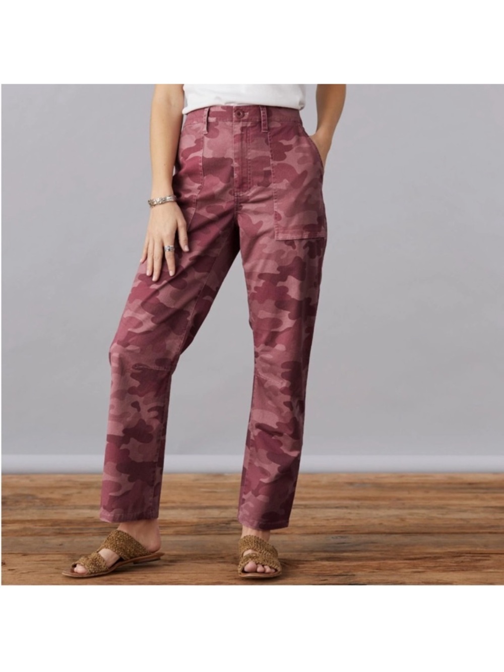 Sundance Ariel Camo Pants Rose Pink Size 10 Chino Utility Straight